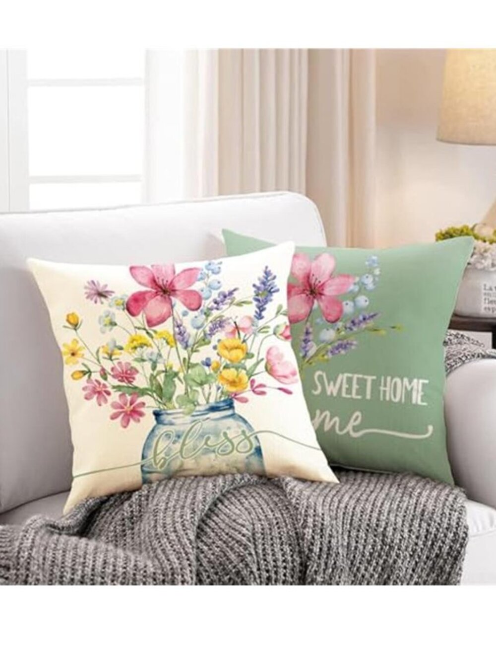 Summer Garden Floral 18x18 Wildflower-green Pillow Covers Set 4 - Picture 2 of 5